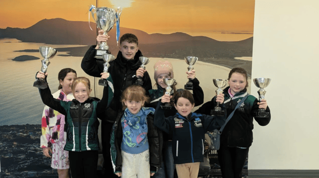Irish dancers Zoe & Ailbhe Loughney, Isla Naughton, Annie Leonard, Caoimhe & Abigail McDonnell and John Cosgrove, pictured at their arrival at Ireland West Airport.