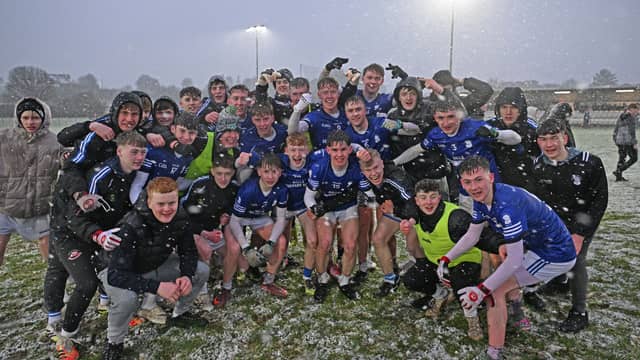 Balla Secondary School celebrate winning the Connacht Colleges Senior C Championship after their win over Gortnor Abbey Crossmolina. Pic Conor McKeown