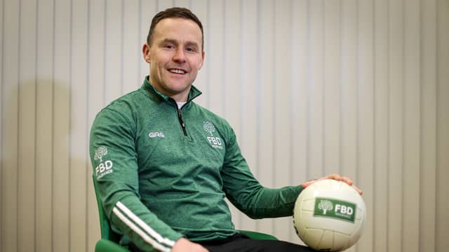 Mayo manager Andy Moran at the launch of the 2026 FBD Connacht League. Pic: INPHO/Dan Sheridan.