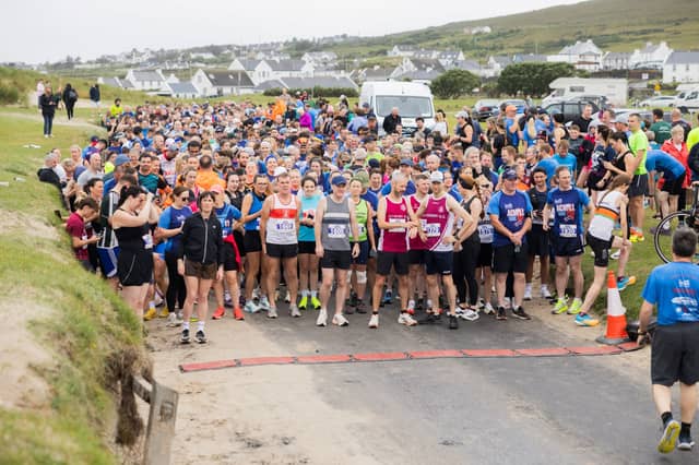 Runners line up at the start of the Achill 10k at the Keel Sandybanks in Achill