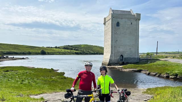 Anthony Caulfied and Fionnuala O'Malley in front of Rockfleet Castle