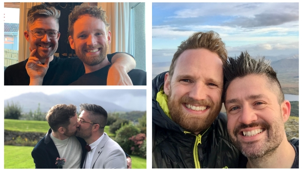 Mayo Pride organiser Conor Wilson (right photo on the left) and his husband Derek Harsberger.
