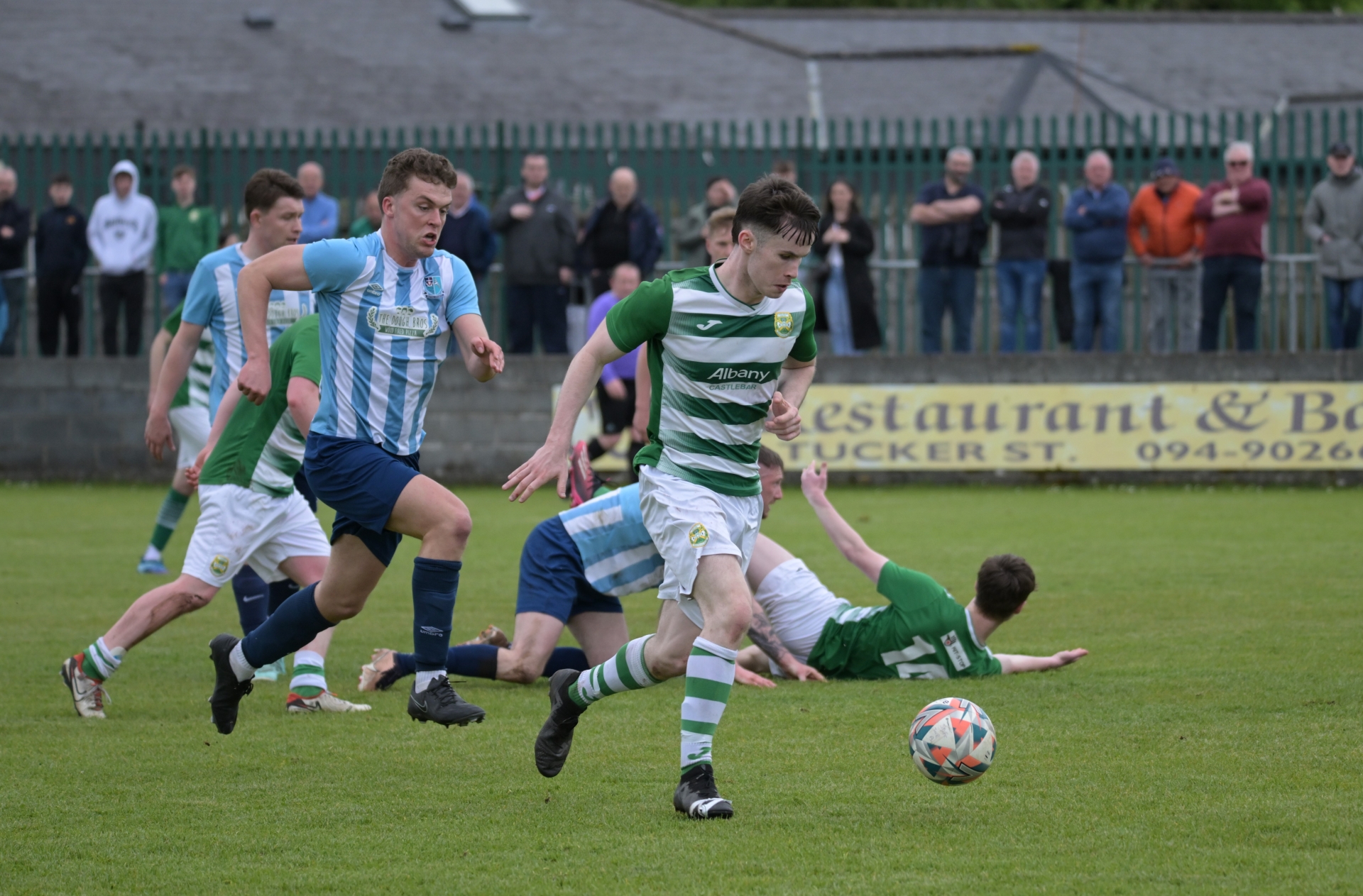 Oran Groarke in possession for Castlebar Celtic during their 1-0 win over Salthill Devon in the Connacht Junior Cup semi-final (Pic: John Corless)