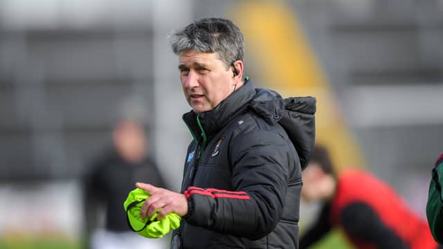 Ballina Stephenites manager Niall Heffernan guided his team past the London champions in Ruislip. Pic: Sportsfile