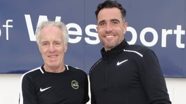 Emmet Peyton with goalkeeper coach legend Eric Steele. Pic: Peyton
