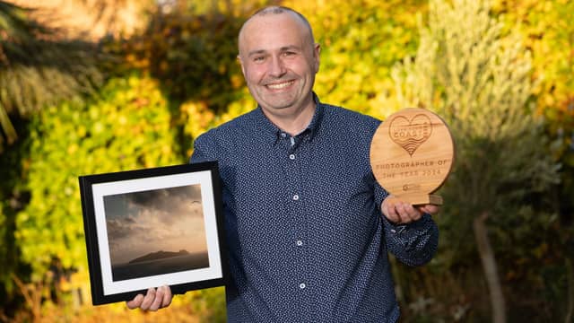 William Murphy, winner of Photographer of the Year LYC 2024 with his winning photo ‘An Fear Marbh agus an Fear ag eitilt’, (Photo: Naoise Culhane Photography)