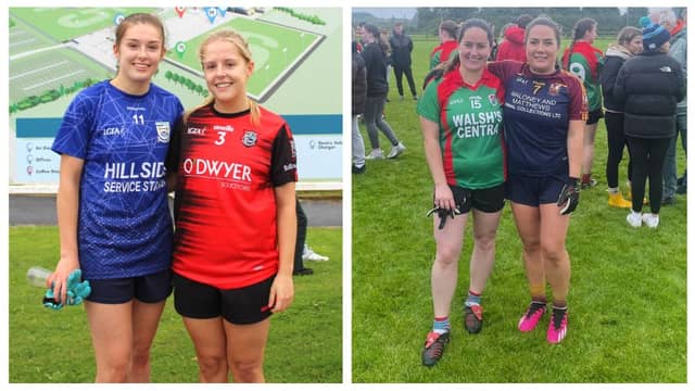 The Hession sisters Bree (left) and Mae (right) and the Maloney sisters Claire (left) and Eilis (right) pictured following their resepctive Shield finals at the Connacht GAA Centre of Excellence