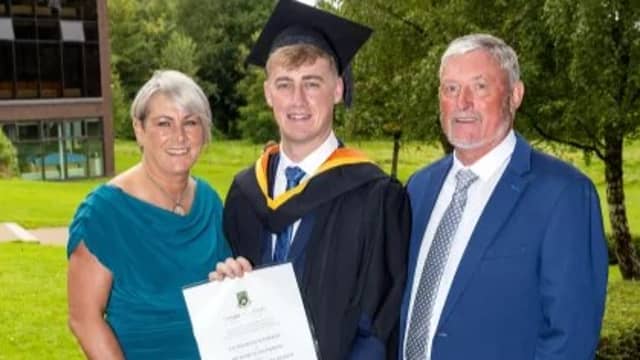 Tiarnán O'Donnell with his mother Neasa, a native of Achill and father Patrick at his graduation in University of Limerick