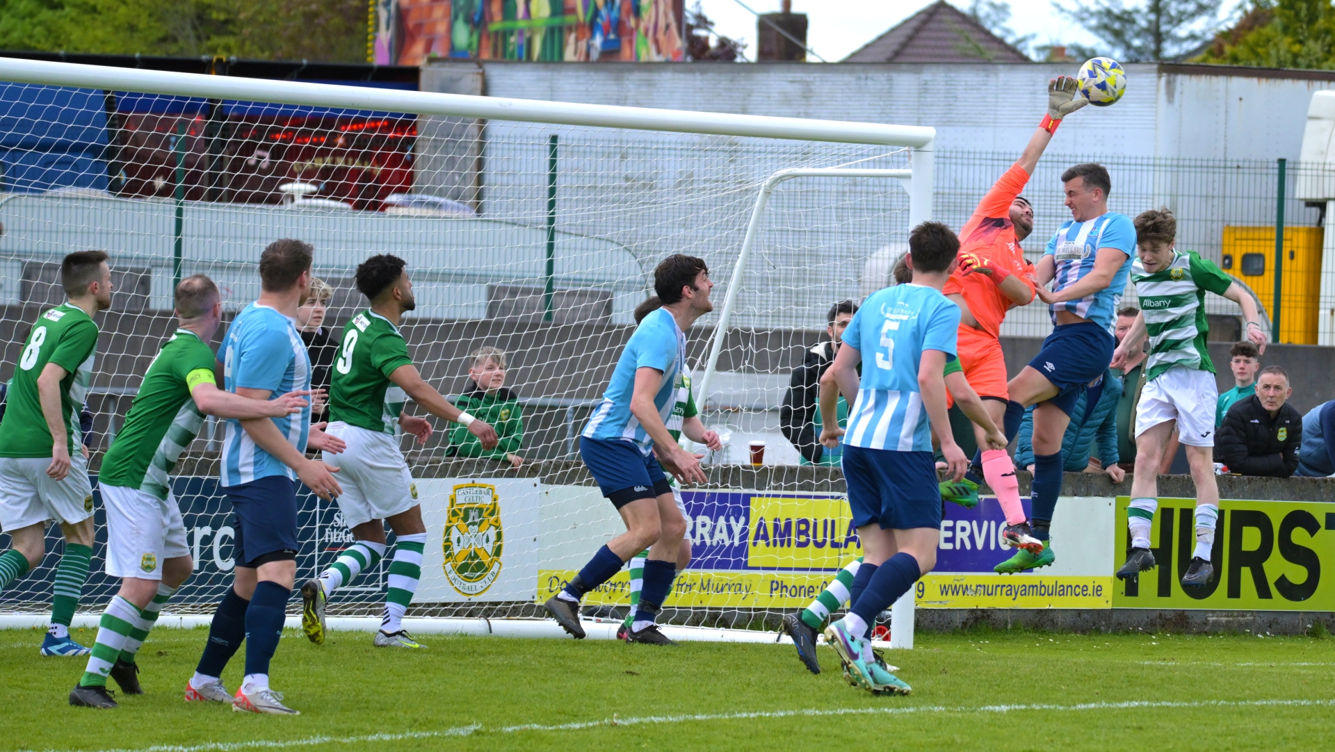 Castlebar Celtic and Salthill in action during Celtic's 1-0 Connacht Cup semi-final win in Celtic Park (Pic: John Corless)