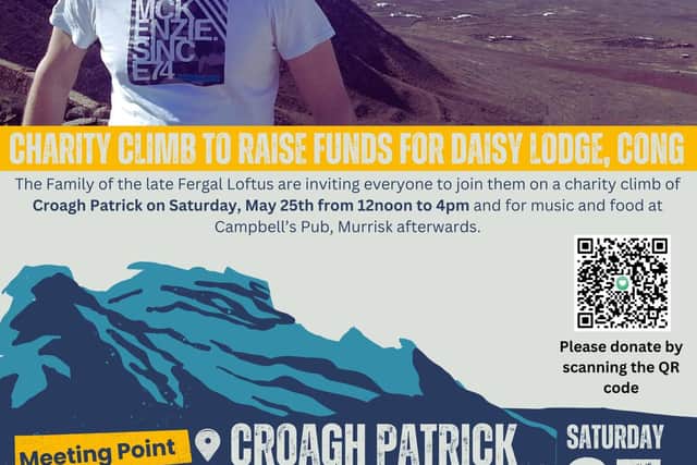 The Loftus family are inviting friends and acquaintances to join them on Saturday, May 25 in a climb of Croagh Patrick at 12pm, with refreshments and music afterwards at Campbell’s pub, Murrisk.