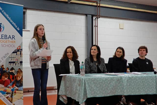 Sixth-class pupil Sarah Scott described how due to the lack of play areas at each campus site, children had to play in a litter filled alleyway and a car park.