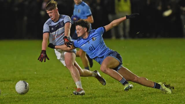 St Gerald's College defender Jack Prendergast (left) pictured in action during his team's Connacht semi-final win over Summerhill at the Connacht GAA Centre of Excellence in Bekan