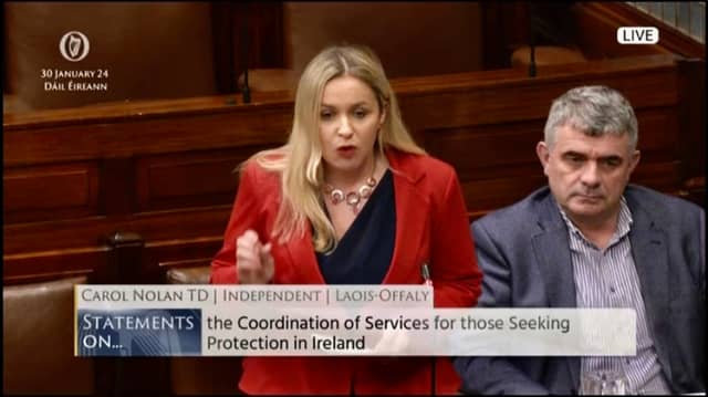 Laois/Offaly Independent TD, Deputy Carol Nolan, addresses the Dáil's debate on immigration on Tuesday evening