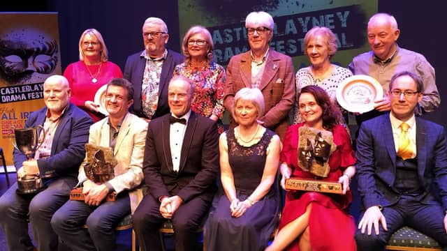 The Ray Leonard Players from Claremorris pictured at the prize-giving ceremony at the All-Ireland One-Act Drama Finals