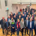 Fianna Fáil local election candidates Damien Ryan and Stephen Nolan pictured with supporters at the selection convention held in Ballyhaunis Community School