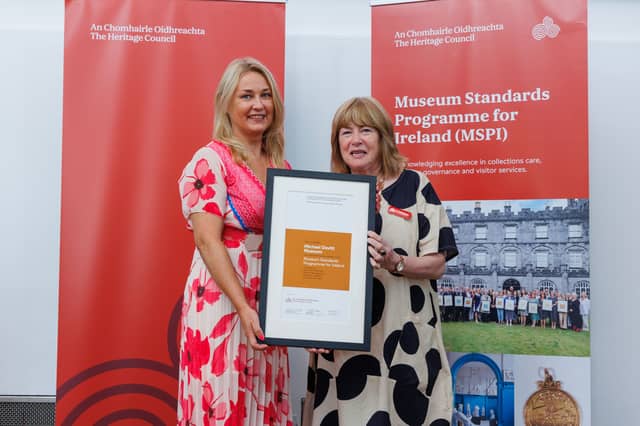Curator at Michael Davitt Museum Yvonne Corcoran Loftus recently received an accreditation award from Heritage Council Member Sheila Pratschke.