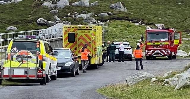 Emergency services at the scene on Achill Island this morning. Pic: Achill Island Coast Guard/Facebook