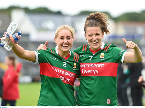 Mayo's Eilis Ronayne and Kathryn Sullivan celebrate after beating Galway.