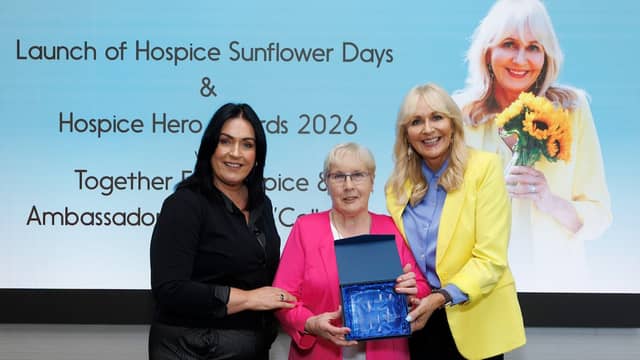 Joan Bourke from Ballina was honoured as Mayo Roscommon Hospice Foundation’s 2026 Hospice Hero at the launch of Hospice Sunflower Days 2026