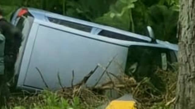 A car overturned at a bend on the