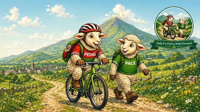 Pedal and Pace, the woolly mascots at the centre of a new social media campaign promoting the proposed Westport to Louisburgh Greenway