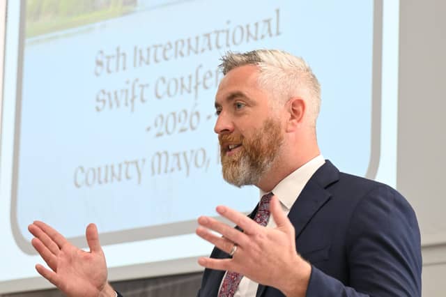 Minister for Nature, Heritage and Biodiversity, Christopher O’Sullivan TD, officially opens the 8th International Swift Conference in Castlebar, Co Mayo. This is the first time the conference has been held in Ireland.