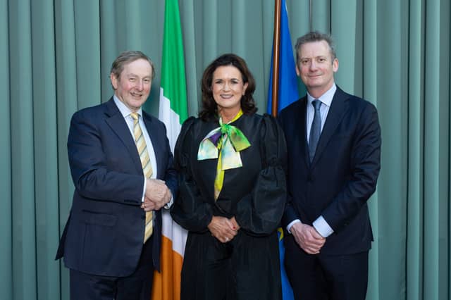 Pictured at the announcement of former Taoiseach Enda Kenny’s appointment as Chairperson of Ireland for Law at the Department of Justice were Enda Kenny, incoming Chairperson of Ireland for Law; Rosemary J. Loftus, President of Law Society and Mark Garrett, Director General of Law Society.