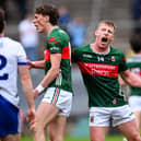Ryan O'Donoghue, right, and Kobe McDonald of Mayo celebrate after victor over Monaghan.