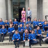 Tooreen National School students pictured outside the National Concert Hall with their teacher, Edel Fleming, and accompanist, Oisín Mc Cann.