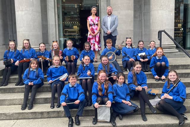 Tooreen National School students pictured outside the National Concert Hall with their teacher, Edel Fleming, and accompanist, Oisín Mc Cann.