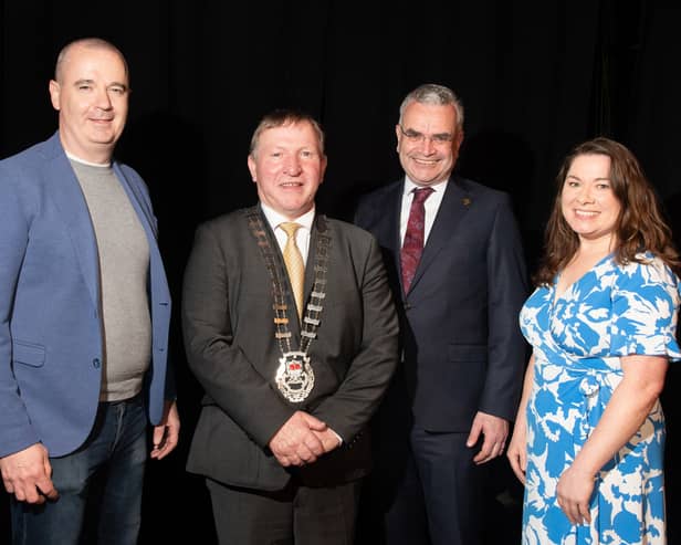 Filmmaker Thady Kavanagh, Cllr Sean Carey, Cathaoirleach, Mayo County Council, Minister Dara Calleary and Kim Merrifield, Manager of Mayo Volunteer Centre, pictured at the launch of a new six-part short documentary series at Ballina Arts Centre by Mayo Volunteer Centre celebrating the remarkable contribution of volunteers and community groups across Mayo. 