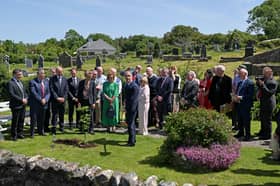 Canadian Prime Minister Mark Carney accompanied by An Taoiseach Michéal Martin, Minister Dara Calleary, guests and representatives of the Aughagower community as he planted a tree marking his visit