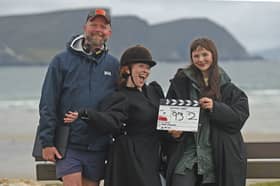  Director Tim Slate and lead actresses Bridget Barkan (centre) and Kate Brosnan (right)