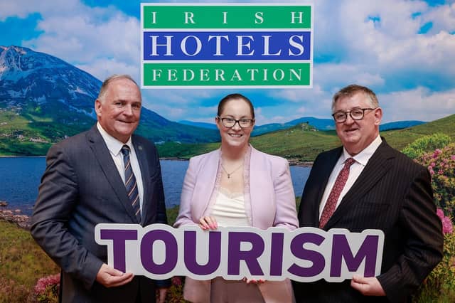 Pictured from left to right are: Declan Heneghan, IHF Mayo Branch Chair; TD Keira Keogh, and Matt O'Connor, IHF President