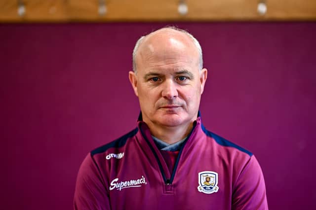 Galway manager Micheál Donoghue poses for a portrait during a Galway GAA hurling Pre-All-Ireland senior final media conference at Galway GAA COE in Claregalway. Pic: Piaras Ó Mídheach/Sportsfile