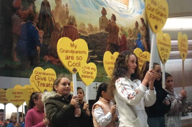 Children taking part in a previous Grandparents Day at the Basilica at Knock Shrine.