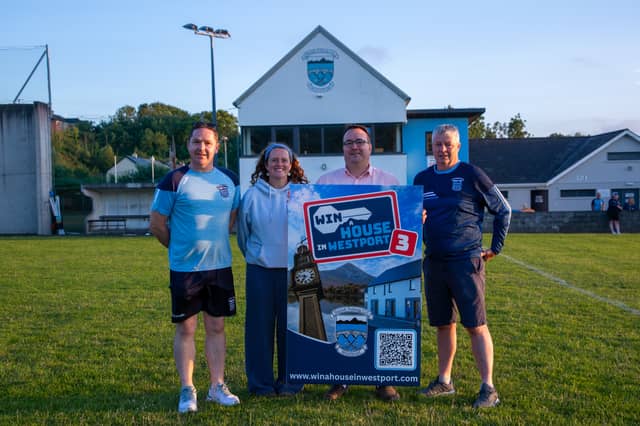 Pictured at the launch of ‘Win a house in Westport 3’, from left: Hurling Chairman Davy Ketterick, Camogie Captain Ava Lambert, All-Ireland Hurling ticket winner Shane Tighe and Hurling stalwart Stephen Gallagher.