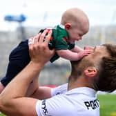 Adian O’Shea celebrating the win with his daughter Romee