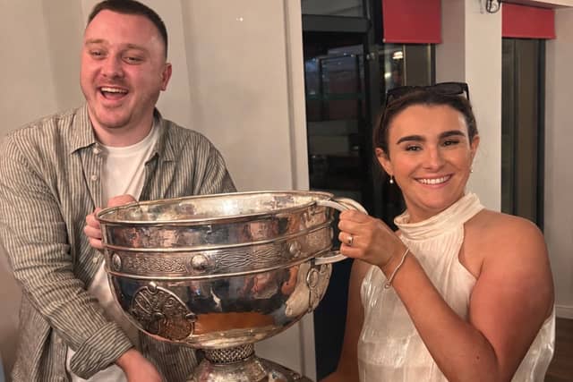 Orlagh Doyle and Jack Wolf got their hands on Sam Maguire the day after they got married on Achill Island