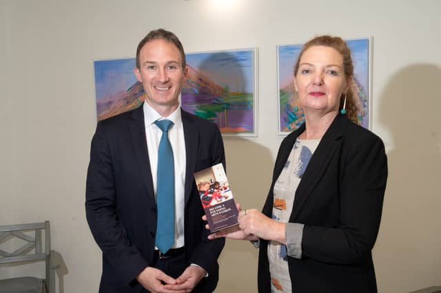 The award comes as the Linenhall launches its new Arts Patron Programme, an initiative designed to build long-term philanthropic and corporate support for one of Mayo's leading cultural organisations. Minister Dilon is pictured with Linenhall Director of Operations, Fiona Neary.
