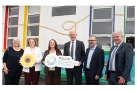 (L–R) Tereasa McGuire; Regina Anderson, Director of Schools, MSLETB; Tracy Hanley, Principal, Cuilmore Community National School; Tom Grady, Chief Executive, MSLETB; Peter Egan, Director of FET, MSLETB and Pat Howley, Director of OSD, MSLETB