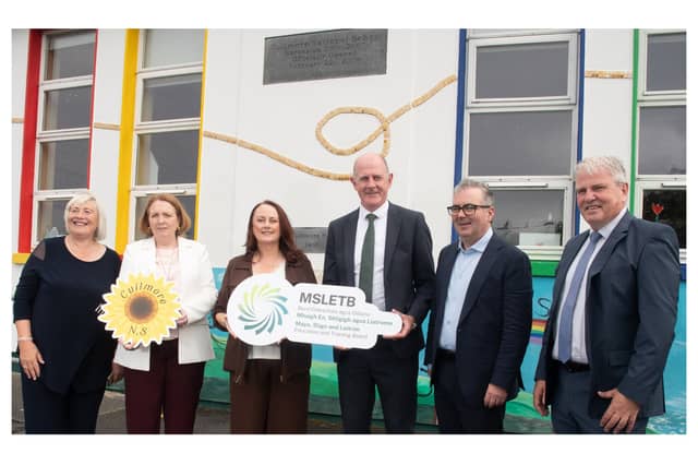 (L–R) Tereasa McGuire; Regina Anderson, Director of Schools, MSLETB; Tracy Hanley, Principal, Cuilmore Community National School; Tom Grady, Chief Executive, MSLETB; Peter Egan, Director of FET, MSLETB and Pat Howley, Director of OSD, MSLETB