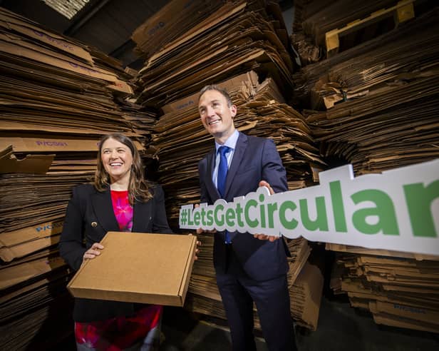 Dr Geraldine Brennan, IMR’s Director of Circular Economy Innovation and Minister of State at the Department of Climate, Energy and the Environment with special responsibility for the Circular Economy Alan Dillon, pictured at the launch of the €1.5 million Circular Economy Innovation Grant Scheme.   