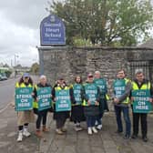 ASTI members and teachers protesting outside Sacred Heart School in Westport