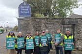 ASTI members and teachers protesting outside Sacred Heart School in Westport