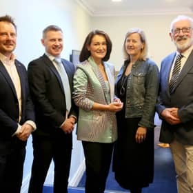 Pictured at Community Finance Ireland's 25th anniversary celebration in Leinster House with Donal Traynor, Group CEO of Community Finance Ireland, are CFI clients (l-r): Phil Thompson, CEO of Tiglin, Miriam Spollen, Founder of Connections Arts Centre and Joe Fahy of Kilberry Tennis and Padel Club. The organisation is marking 25 years of impact, having provided a 134 million in social finance to more than 925 community organisations across the island of Ireland since its first loan in 2001. Community Finance Ireland's lending has helped community groups, sports clubs and social enterprises develop facilities, create opportunities and strengthen local resilience in communities across the island. To learn more about Community Finance Ireland, visit www.communityfinanceireland.com.