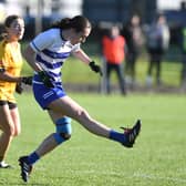 Breaffy midfielder Aisling Flanagan blasts for goal during their thrilling Connacht LGFA quarter-final.