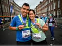 Anca Trulea (right) and Costinel Trulea (left) during the 2024 Irish Life Dublin Marathon