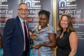 Pictured are David McKone, Managing Director of Right at Home Ireland, Martha Avorgbedor, winner of Right at Home’s Carer of the Year 2026, and Margaret Haynes, President and CEO of Right at Home