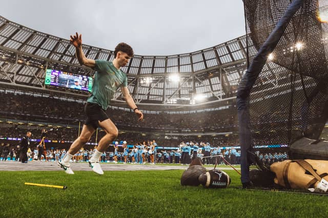 Davitts’ Dylan O’Brien took part in a kicking competition recently in the \aviva Stadium in Dublin.